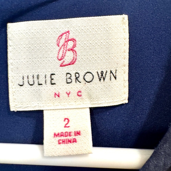 Julie Brown - Size 2 - Navy, Silk, Gold Embellished Neck Line, Shift Dress - Picture 3 of 9